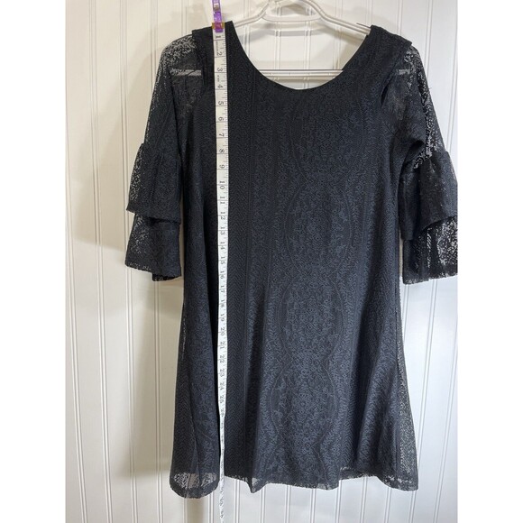 "As You‎ Wish" Bell Sleeve Little Black Party Lace Dress. Lined. Sz X Small - Picture 9 of 15